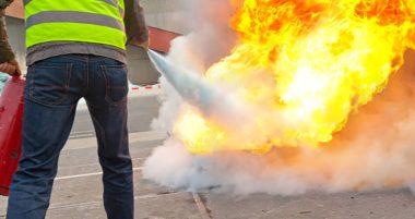 fire extinguisher exercise with a controlled burn